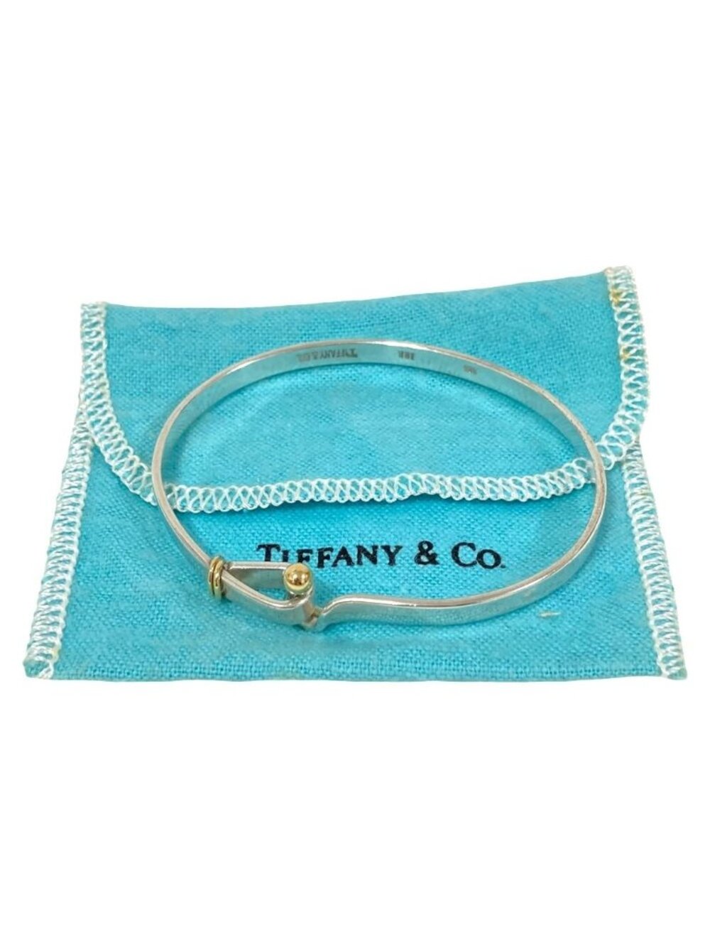 Tiffany & Co 18k 925 Hook & Eye Bangle Silver Bracelet